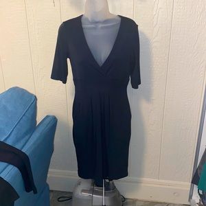 V neck dress with side pockets dark navy blue